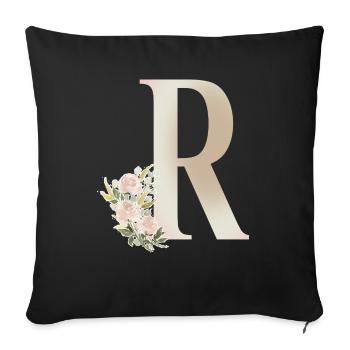 Lettre R avec fleurs - Housse de coussin décorative 45 x 45 cm - noir - Devant
