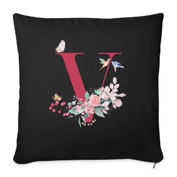 Lettre v floral -idée cadeau - Housse de coussin décorative 45 x 45 cm - noir - Devant