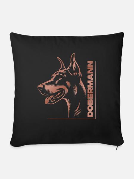 Dobermann Pinscher, Hundekopf, Zeichnung rosegold - Sofakissenbezug 45 x 45 cm - Schwarz
