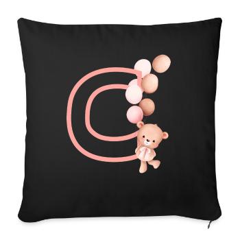 Lettre c rose ours - Housse de coussin décorative 45 x 45 cm - noir - Devant