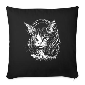 Katze Headset Musik DJ - Sofakissenbezug 45 x 45 cm - Schwarz - Vorne
