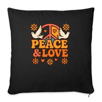 Design rétro hippie avec des colombes et un symbole de paix - Housse de coussin décorative 45 x 45 cm - noir - Devant