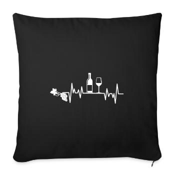Weinrebe Weinflasche Weinglas Wein EKG Herzschlag - Sofakissenbezug 45 x 45 cm - Schwarz - Vorne