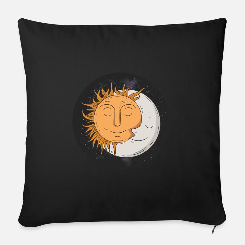 Lune et soleil - Housse de coussin décorative 45 x 45 cm - noir