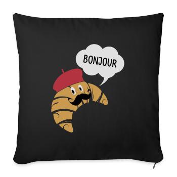 Bonjour Croissant With Mustache And Beret Hat Pun - Sofa pillowcase 17,3'' x 17,3'' (45 x 45 cm) - black - Front