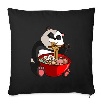 Panda Kawaii Anime Nouilles Japonaises - Housse de coussin décorative 45 x 45 cm - noir - Devant