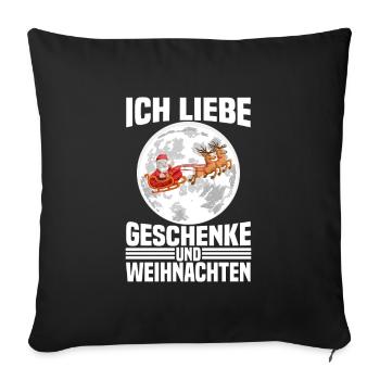 Ich liebe Geschenke und Weihnachten - Sofakissenbezug 45 x 45 cm - Schwarz - Vorne