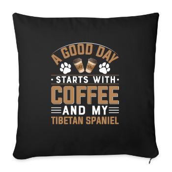 Café d’épagneul tibétain Boire de la caféine Propriétaires de chiens - Housse de coussin décorative 45 x 45 cm - noir - Devant