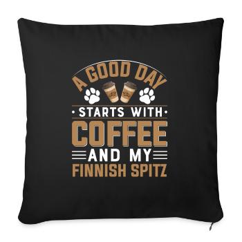 Finnischer Spitz Kaffee Trinken Koffein Hunderasse - Sofakissenbezug 45 x 45 cm - Schwarz - Vorne