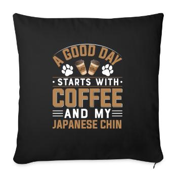 Japon Chin Dog Breed Café Boire de la patte de caféine - Housse de coussin décorative 45 x 45 cm - noir - Devant