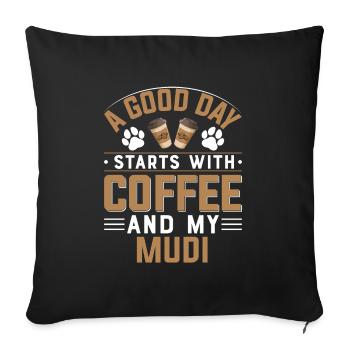 Mudi Dog Breed Café Boire de la caféine Caféine - Housse de coussin décorative 45 x 45 cm - noir - Devant