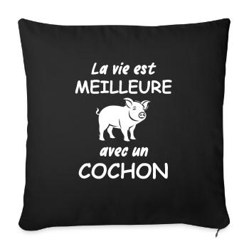 Le vie est meilleure avec un cochon - Housse de coussin décorative 45 x 45 cm - noir - Devant