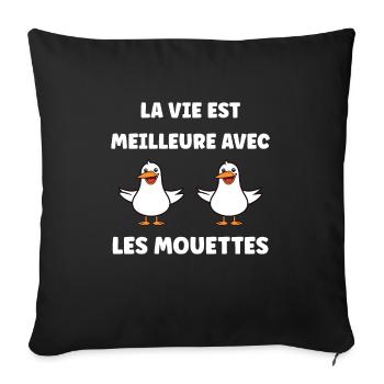 Humour petit mouette - Housse de coussin décorative 45 x 45 cm - noir - Devant