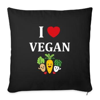 Humour petit légumes vegan - Housse de coussin décorative 45 x 45 cm - noir - Devant