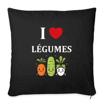 Humour petit légumes vegan - Housse de coussin décorative 45 x 45 cm - noir - Devant