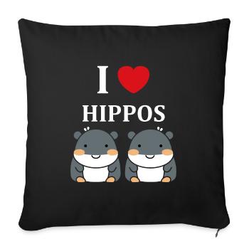amour petit hippopotame - Housse de coussin décorative 45 x 45 cm - noir - Devant