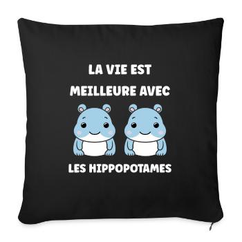 amour petit hippopotame - Housse de coussin décorative 45 x 45 cm - noir - Devant