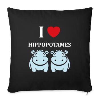 amour petit hippopotame - Housse de coussin décorative 45 x 45 cm - noir - Devant