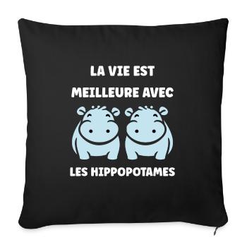 amour petit hippopotame - Housse de coussin décorative 45 x 45 cm - noir - Devant