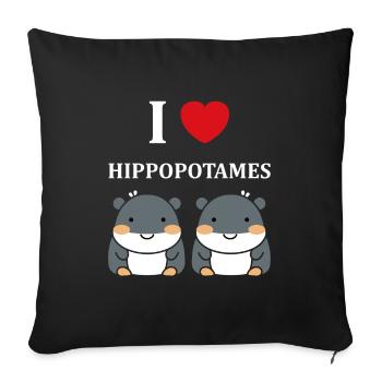 amour petit hippopotame - Housse de coussin décorative 45 x 45 cm - noir - Devant