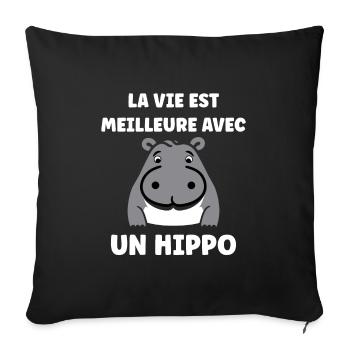 amour petit hippopotame - Housse de coussin décorative 45 x 45 cm - noir - Devant