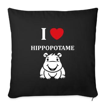 amour petit hippopotame - Housse de coussin décorative 45 x 45 cm - noir - Devant
