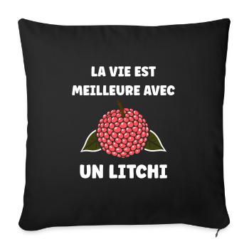 Fruit Humour petit litchi - Housse de coussin décorative 45 x 45 cm - noir - Devant