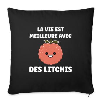 Fruit Humour petit litchi - Housse de coussin décorative 45 x 45 cm - noir - Devant