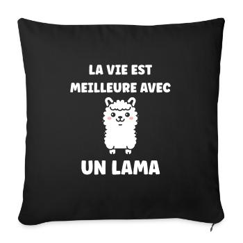Humour mignon petit lama - Housse de coussin décorative 45 x 45 cm - noir - Devant
