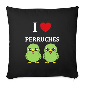 Oiseaux perruches humour petite perruche - Housse de coussin décorative 45 x 45 cm - noir - Devant