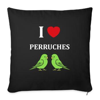 Oiseaux perruches humour petite perruche - Housse de coussin décorative 45 x 45 cm - noir - Devant