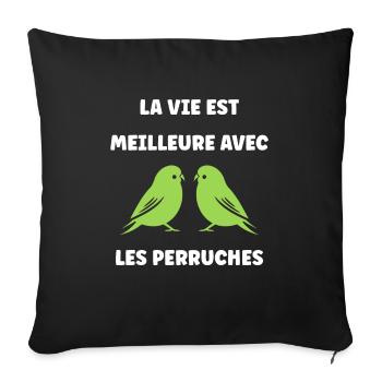 Oiseaux perruches humour petite perruche - Housse de coussin décorative 45 x 45 cm - noir - Devant