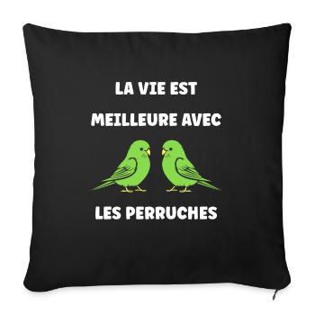 Oiseaux perruches humour petite perruche - Housse de coussin décorative 45 x 45 cm - noir - Devant