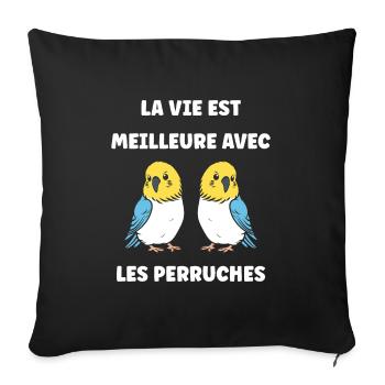 Oiseaux perruches humour petite perruche - Housse de coussin décorative 45 x 45 cm - noir - Devant