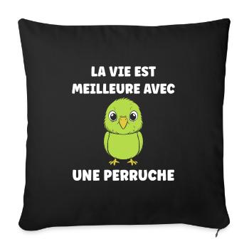 Oiseaux perruches humour petite perruche - Housse de coussin décorative 45 x 45 cm - noir - Devant