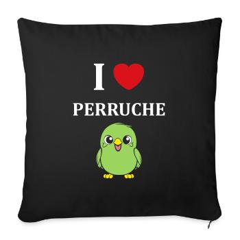 Oiseaux perruches humour petite perruche - Housse de coussin décorative 45 x 45 cm - noir - Devant