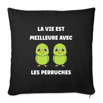 Oiseaux perruches humour petite perruche - Housse de coussin décorative 45 x 45 cm - noir - Devant