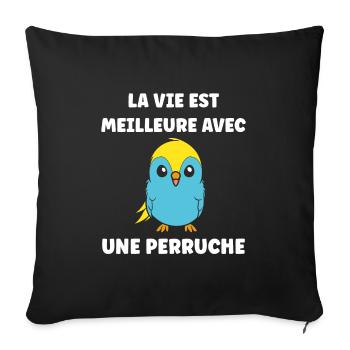Oiseaux perruches humour petite perruche - Housse de coussin décorative 45 x 45 cm - noir - Devant