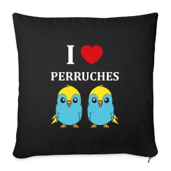 Oiseaux perruches humour petite perruche - Housse de coussin décorative 45 x 45 cm - noir - Devant