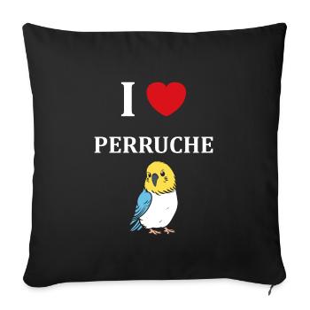 Oiseaux perruches humour petite perruche - Housse de coussin décorative 45 x 45 cm - noir - Devant