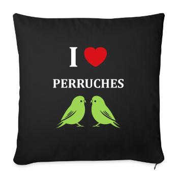 Oiseaux perruches humour petite perruche - Housse de coussin décorative 45 x 45 cm - noir - Devant