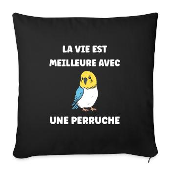 Oiseaux perruches humour petite perruche - Housse de coussin décorative 45 x 45 cm - noir - Devant