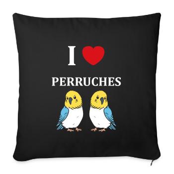 Oiseaux perruches humour petite perruche - Housse de coussin décorative 45 x 45 cm - noir - Devant