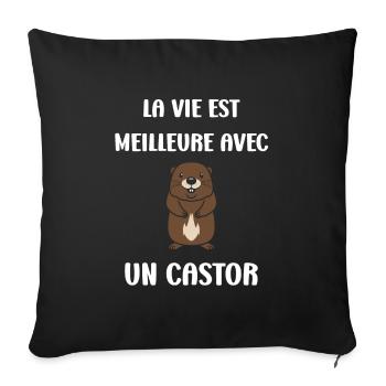 Humour petit castor - Housse de coussin décorative 45 x 45 cm - noir - Devant