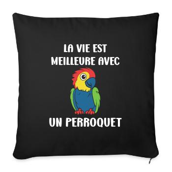 Humour petit perroquet - Housse de coussin décorative 45 x 45 cm - noir - Devant