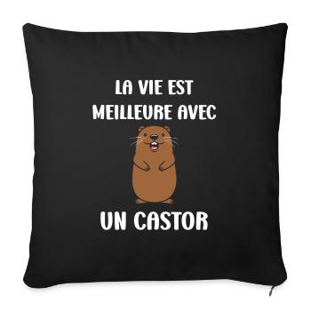 Humour petit castor - Housse de coussin décorative 45 x 45 cm - noir - Devant