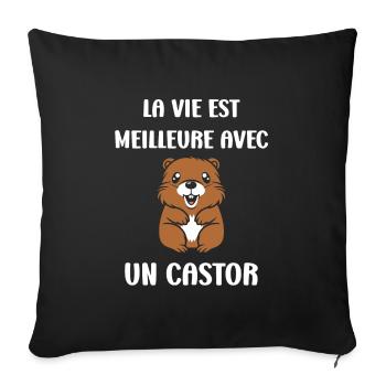 Humour petit castor - Housse de coussin décorative 45 x 45 cm - noir - Devant