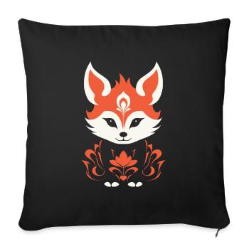 Humour petit renard japonais kitsune - Housse de coussin décorative 45 x 45 cm - noir - Devant