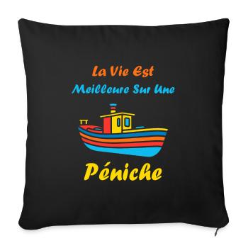 Bateau humour péniche - Housse de coussin décorative 45 x 45 cm - noir - Devant