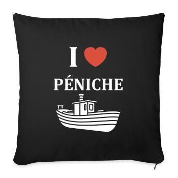 Bateau humour péniche - Housse de coussin décorative 45 x 45 cm - noir - Devant